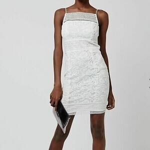 Topshop White Lace Crochet Square Neck Stretch Mini Dress 10